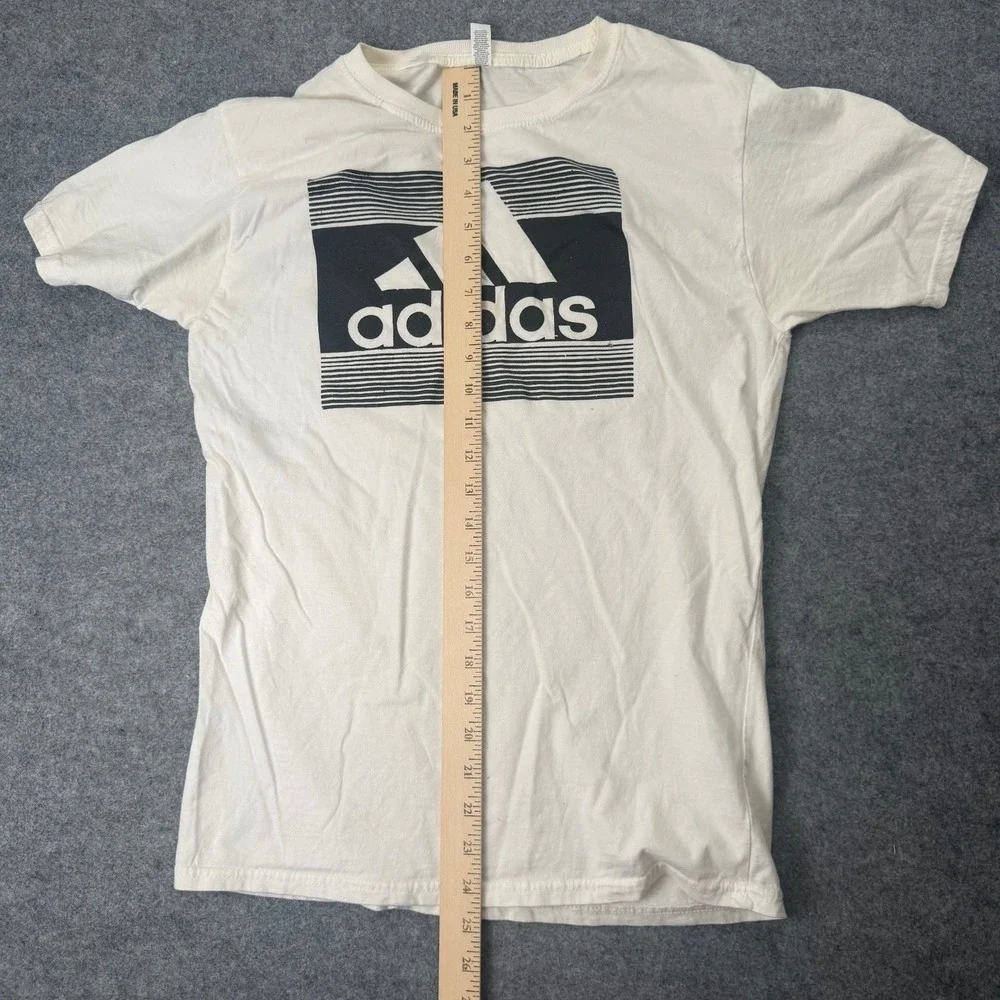 Adidas T-Shirt Cream Black M Cotton Blend Logo Graphic Tee Unisex
